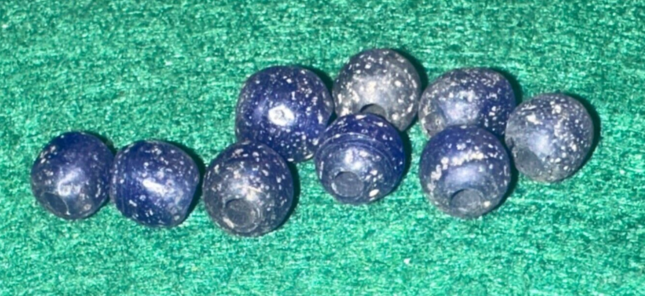 10 Huron Indian Cobalt Blue Glass Old Style Trade Beads w/Patina Fur Trade 1800s