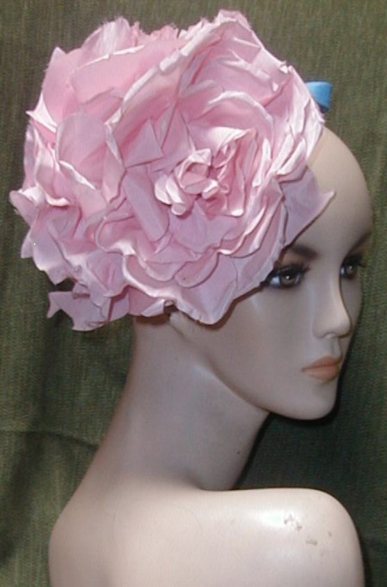 Vintage 1950's Christian DIOR Cocktail Hat w MASSIVE HUGE PINKS ROSES Paris NY