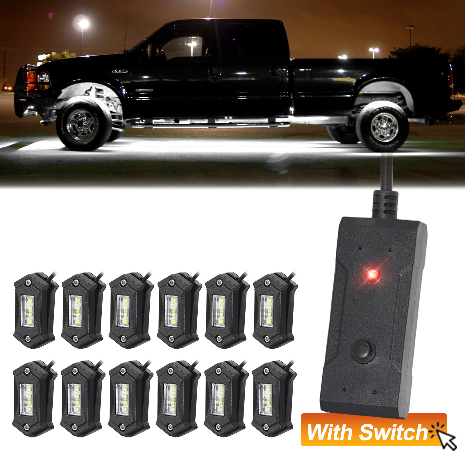Rock Lights White for Truck Jeep Underglow Neon Light With Harness 12 Pods kits