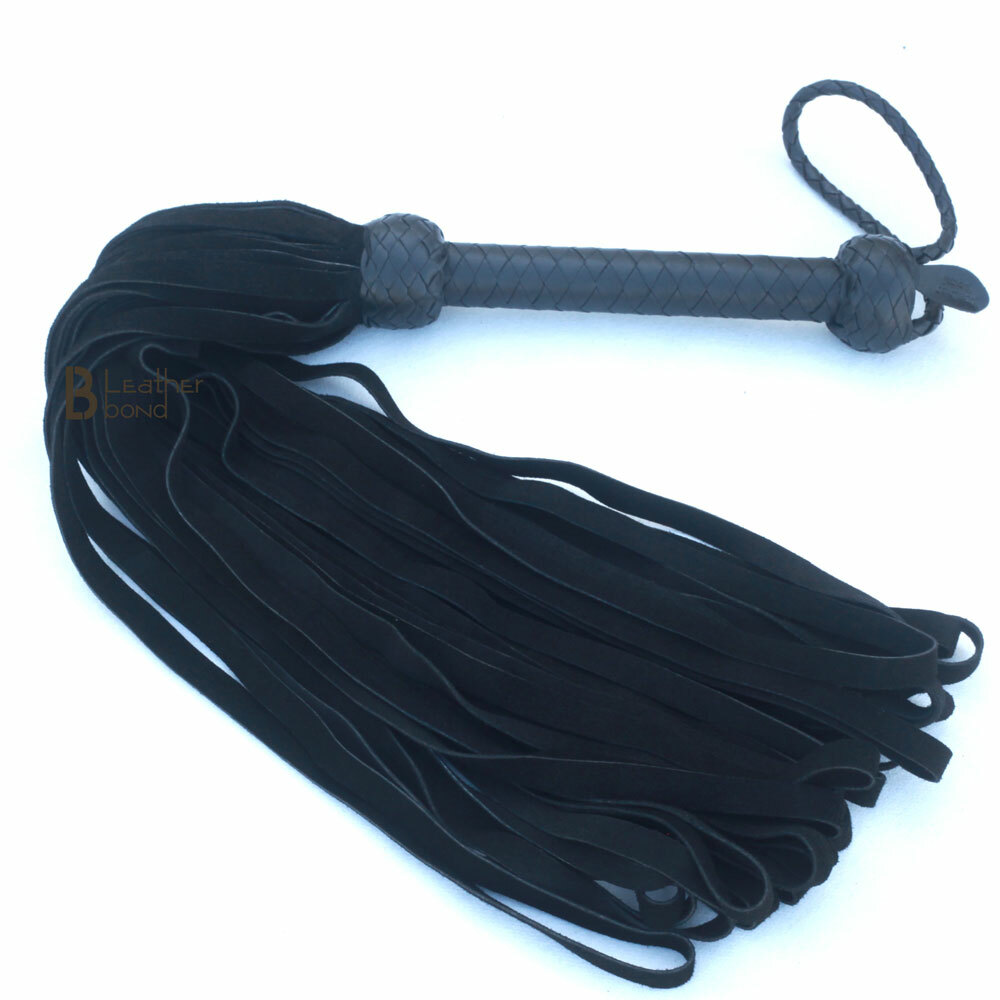 Real Genuine Cow Hide Suede Leather Flogger / Whip 50 Falls Black Heavy Duty