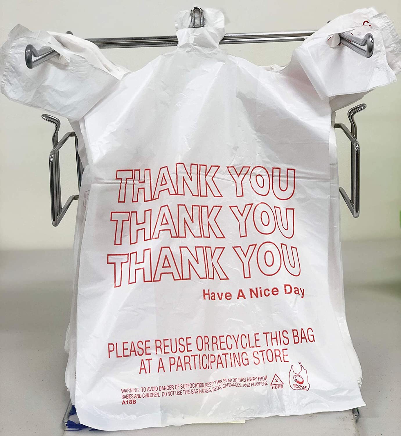 Bags 1/6 Large 21 x 6.5 x 11.5 "Thank You" T-Shirt Plastic Grocery Shopping 0.59