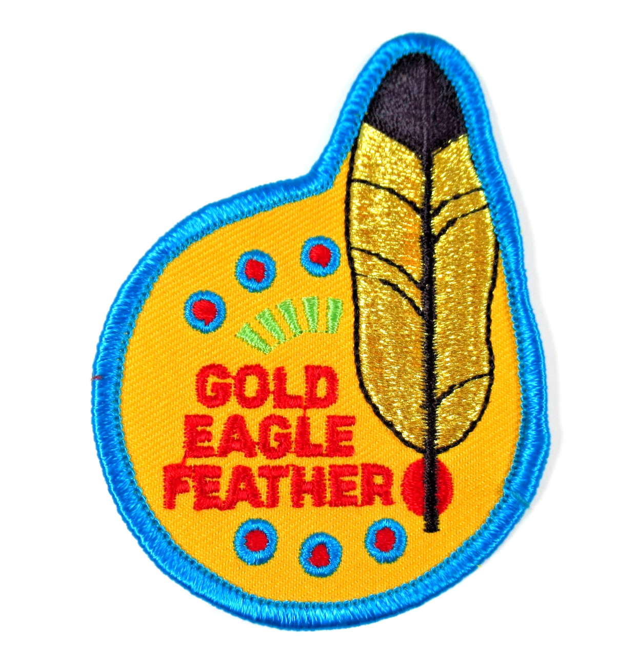 YMCA Indian Guides Gold Eagle Feather Vintage Embroidered Sew On Patch