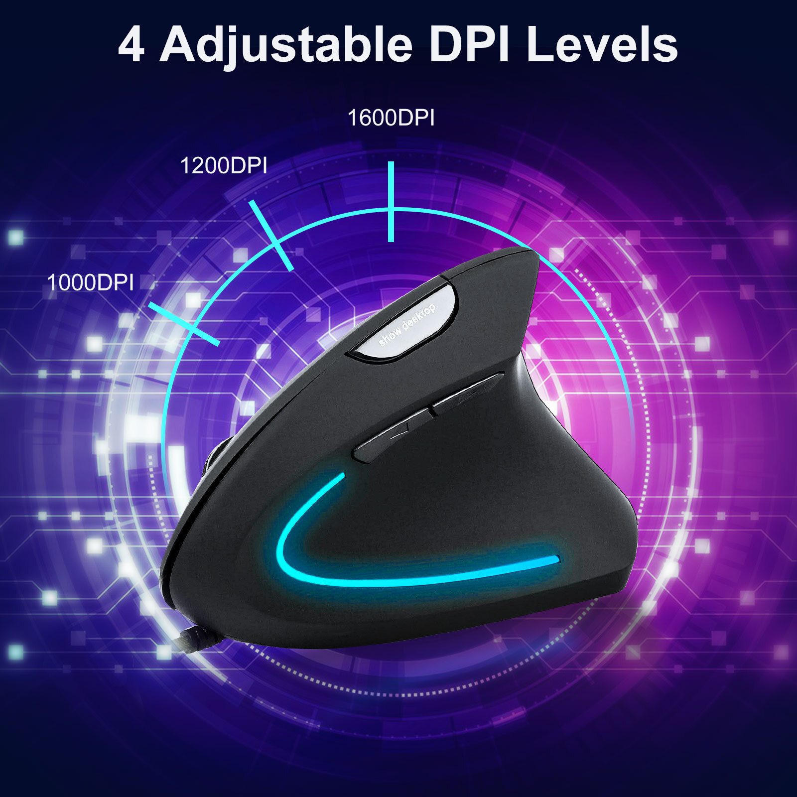 Ergonomic Optical Vertical Mouse Mice USB Wired LED Mice 2400 DPI For Laptop PC