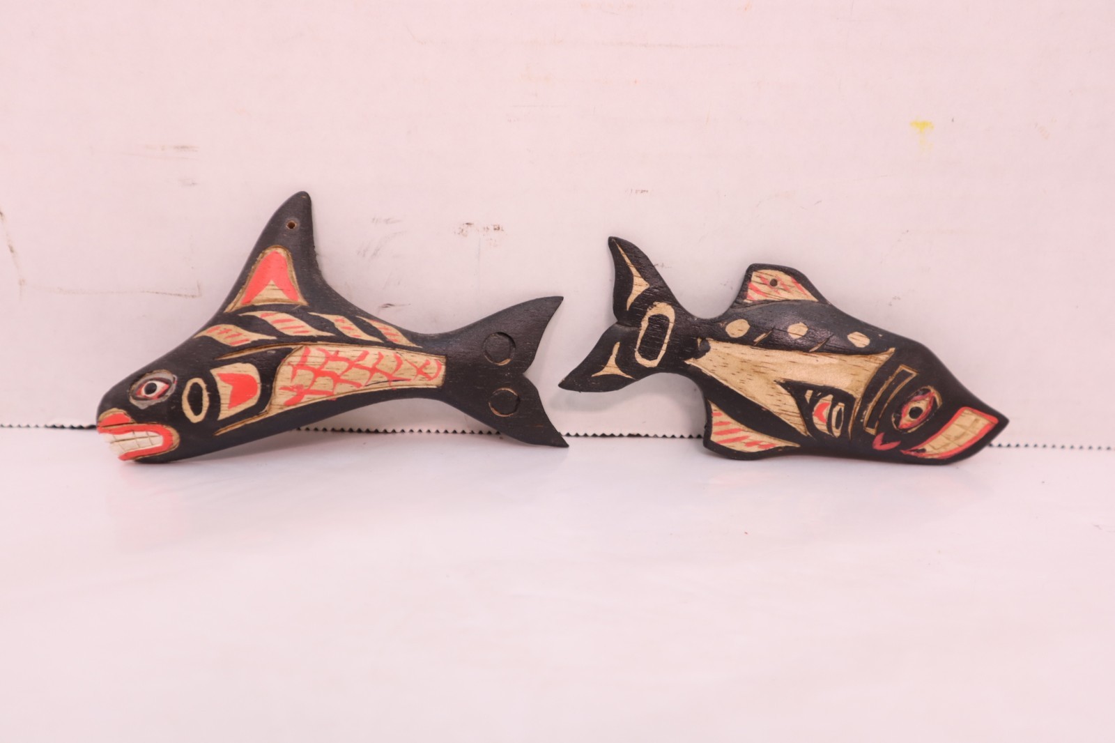2 Northwest Coast Wood Carving Whale Salmon Fish Plaques Totem Native American