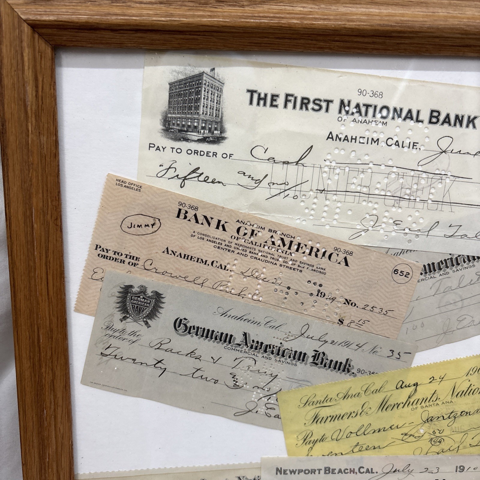 Original 1909-1929 J. Earl Talbots Signed Checks Framed with Photos Lot Of 8