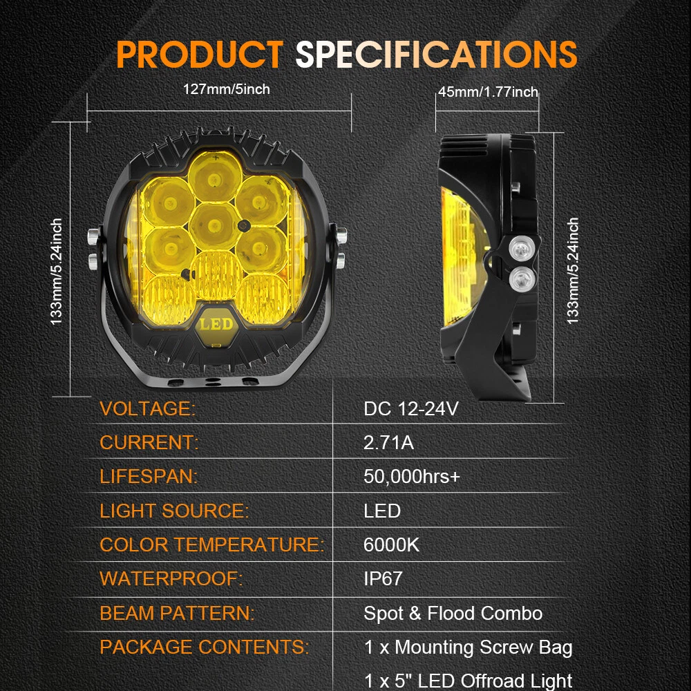 4/5/7inch Car LED Work Light Pods Spot Flood Combo Offroad SUV Driving Fog Lamp