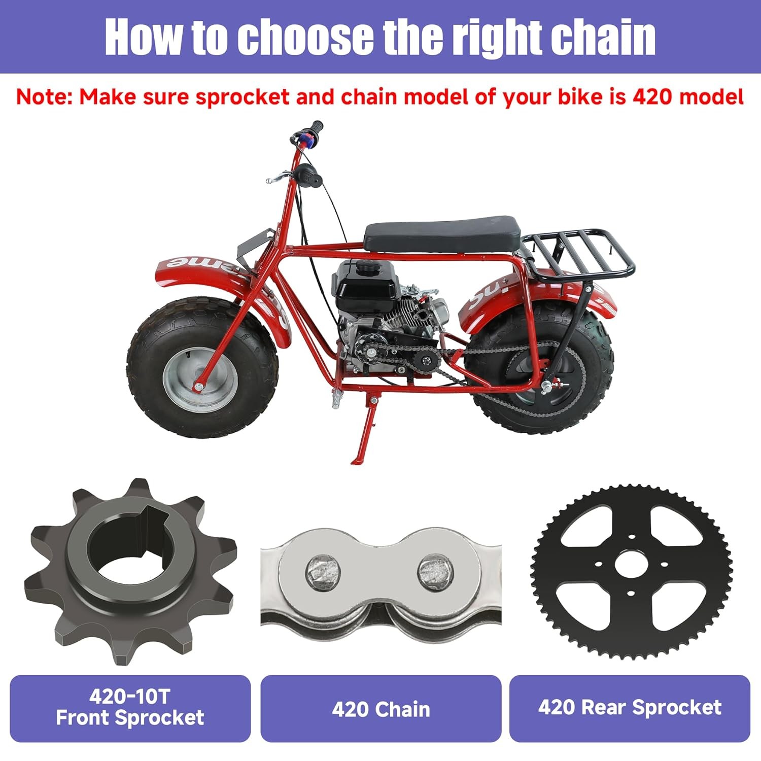 60 Tooth Sprocket 420 Chain Kit For CT200U BT200X Predator 212cc 196cc MB200