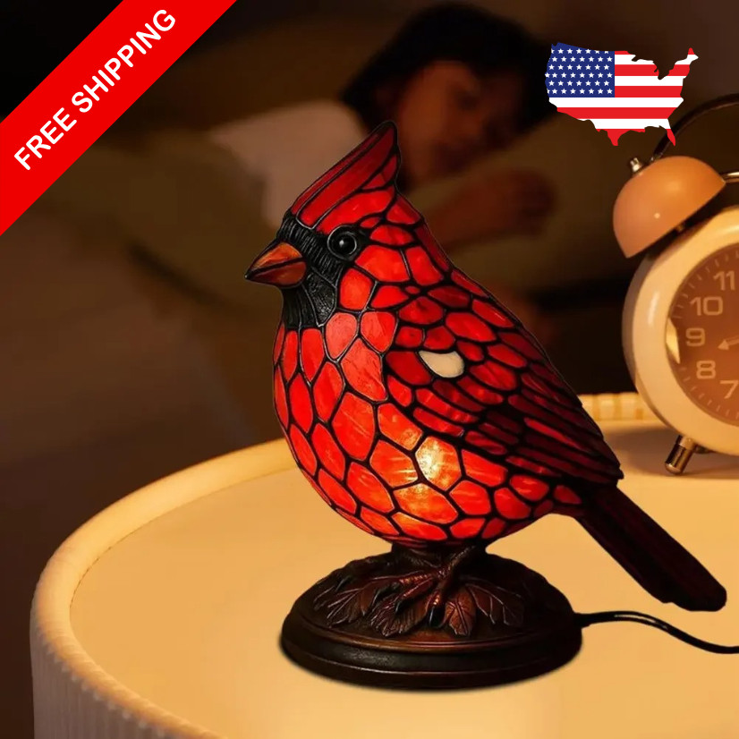 Cardinal Lamp Red Resin Birds Night Light Handmade Resin Table Lamp W/batteries