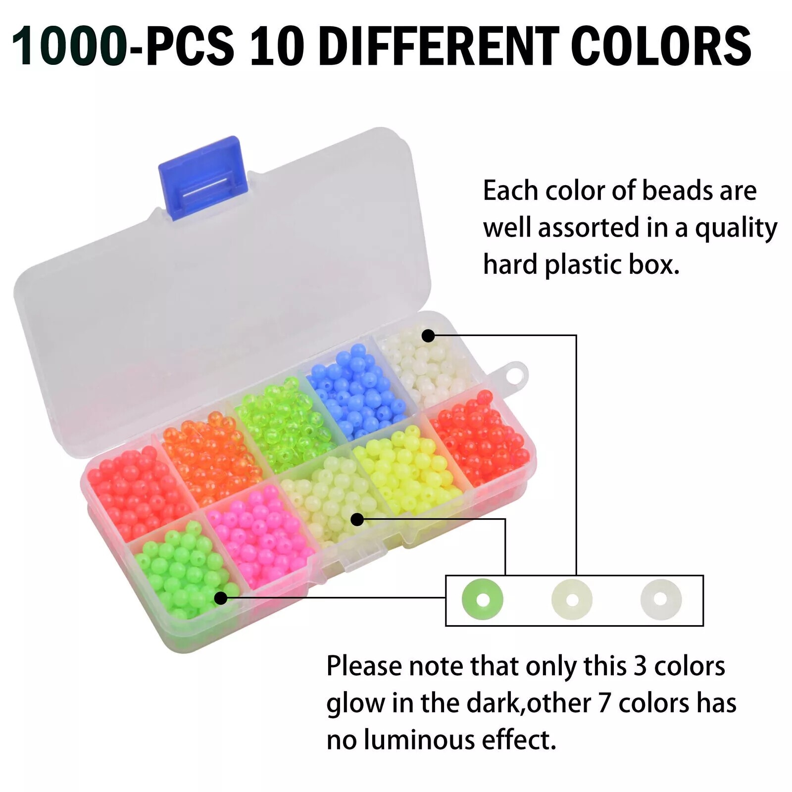 1000pcs 5mm Fishing Beads Assorted Beads Round Float Glow Fishing Rig Beads Eggs