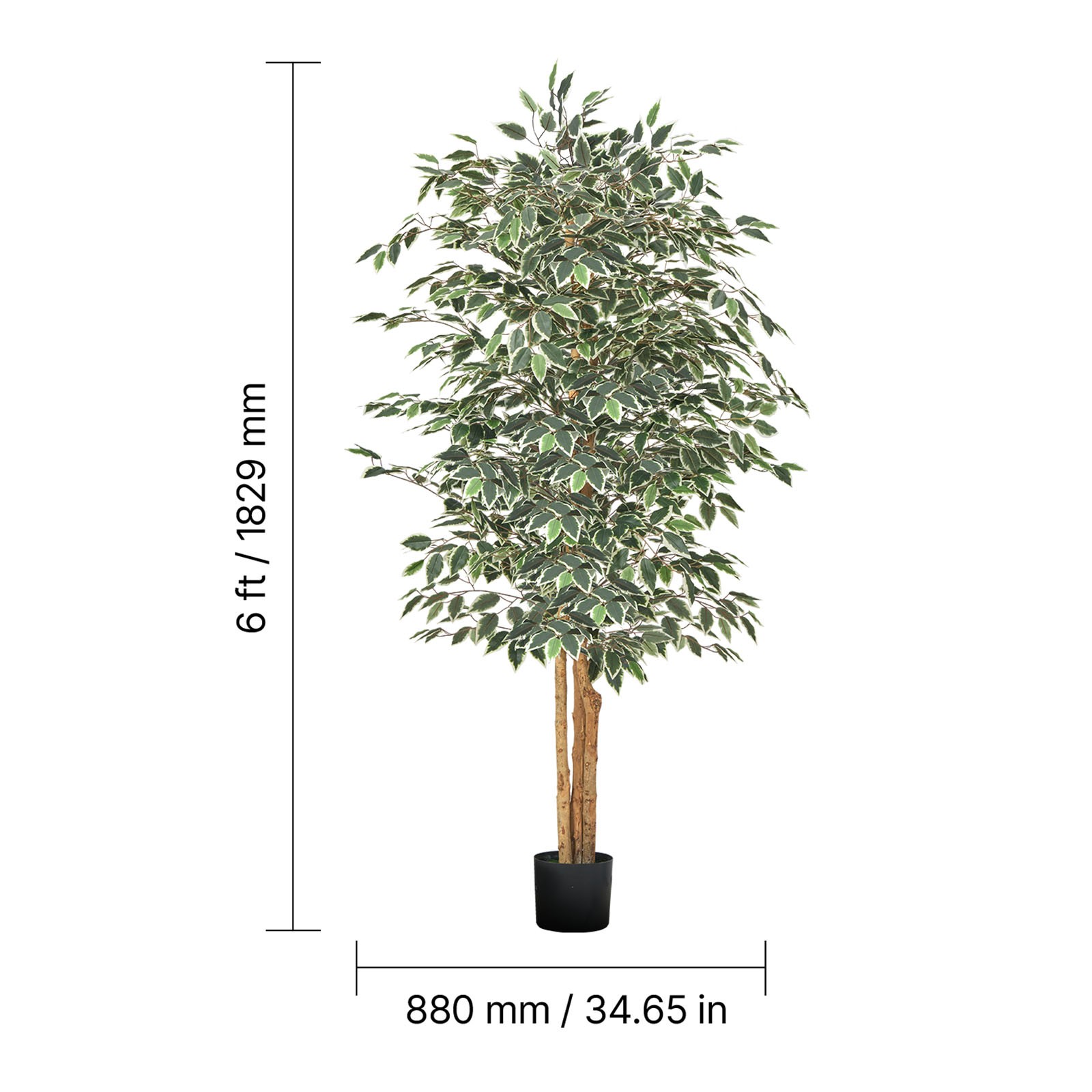 Uimoso 6FT Artificial Ficus Tree Tall Faux Plant with Black Pot Indoor Decor