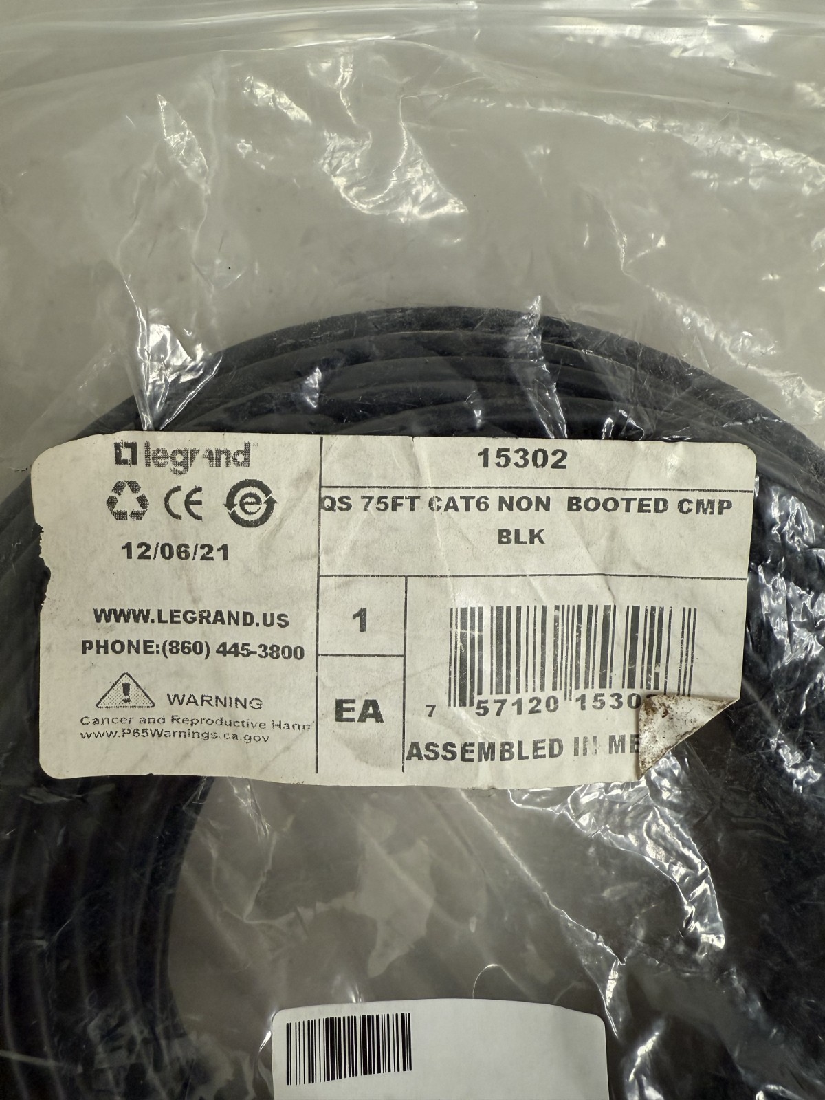 Legrand 15302 CAT6 Ethernet Patch Cord RJ-45 LAN Network Cable Black