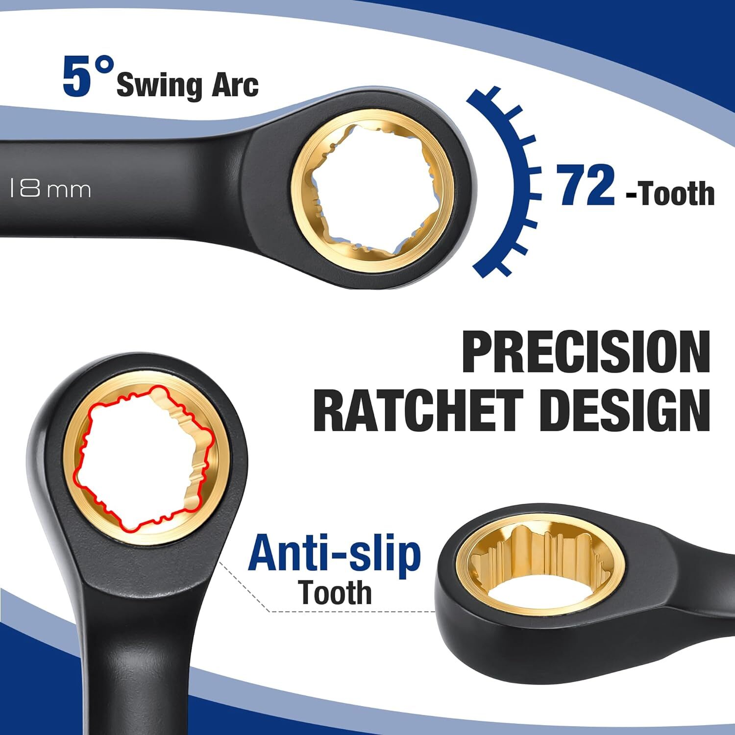 WORKPRO 22Piece Ratcheting Wrench Set, 72 Teeth Anti-slip with Organizer Box NEW