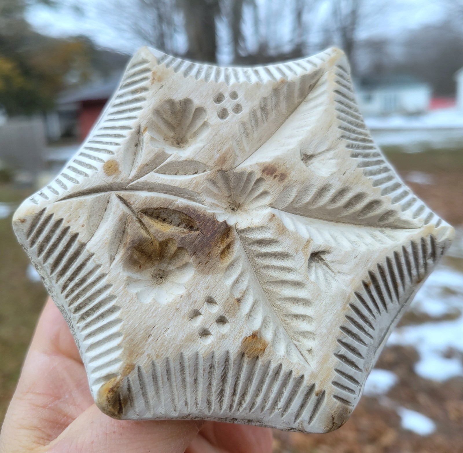 Antique 19thC Unusual Hexagon Butter Stamp Print Mold Primitive