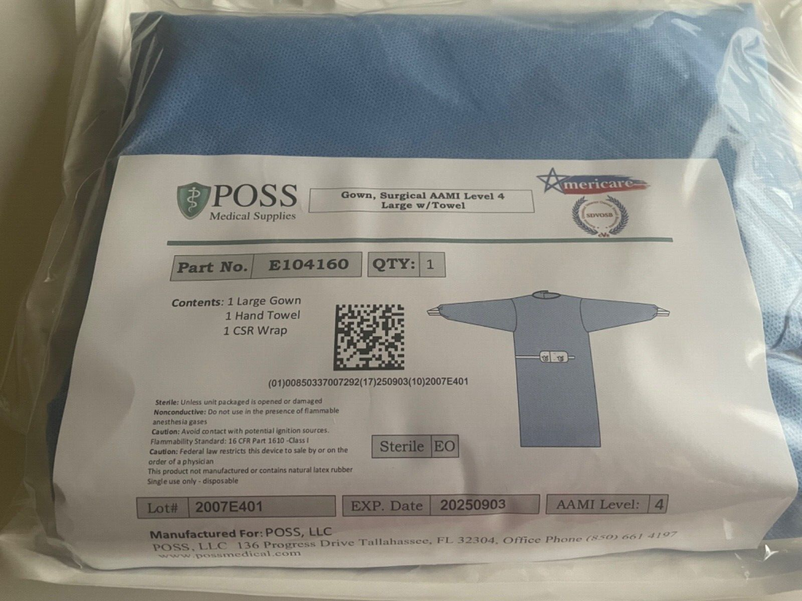 28 Units Sterile Blue Surgical Gown Size Large AAMI Level 4 w/ Hand Towel 9/2025