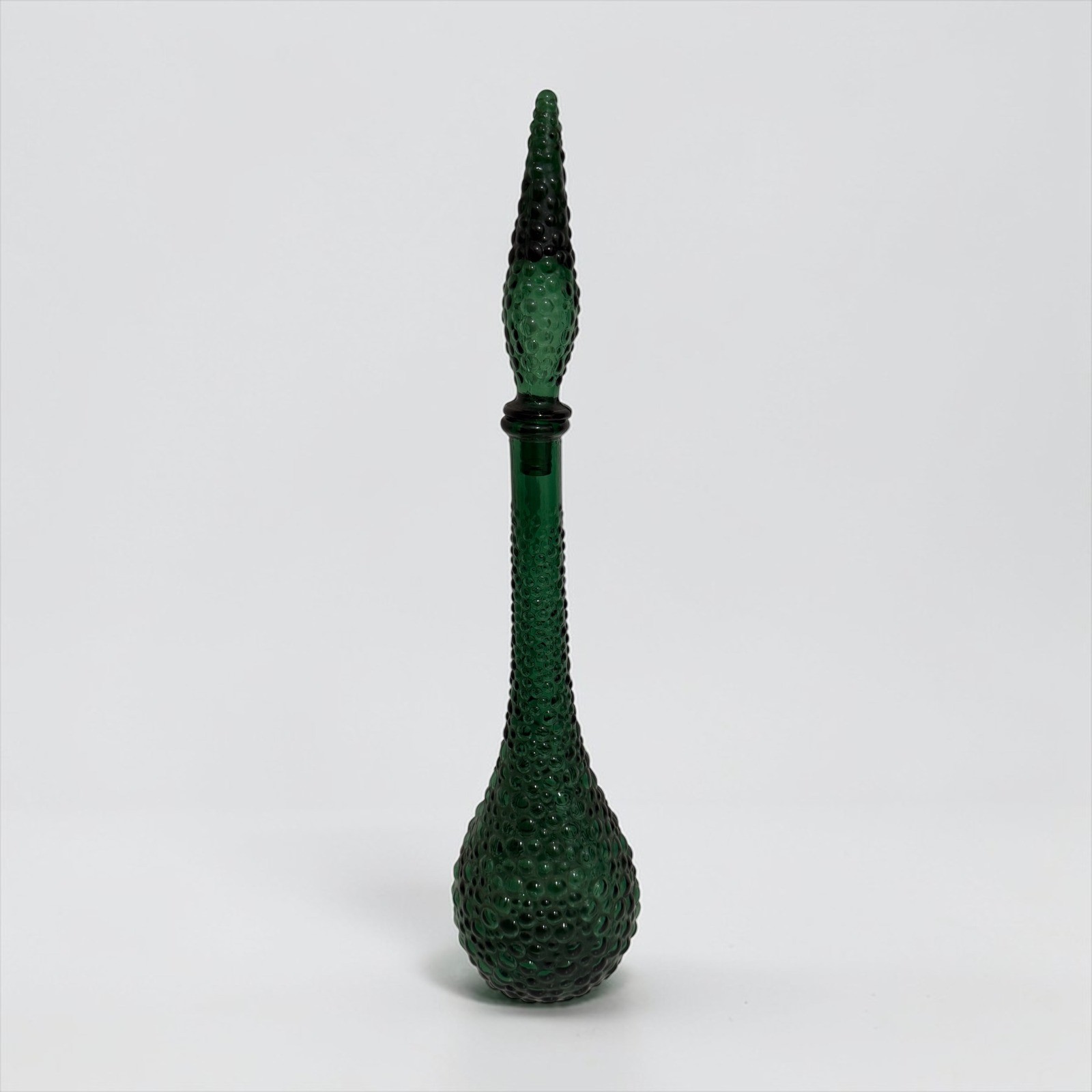 Vintage MCM Green Hobnail Glass Decanter Genie Bottle 21"