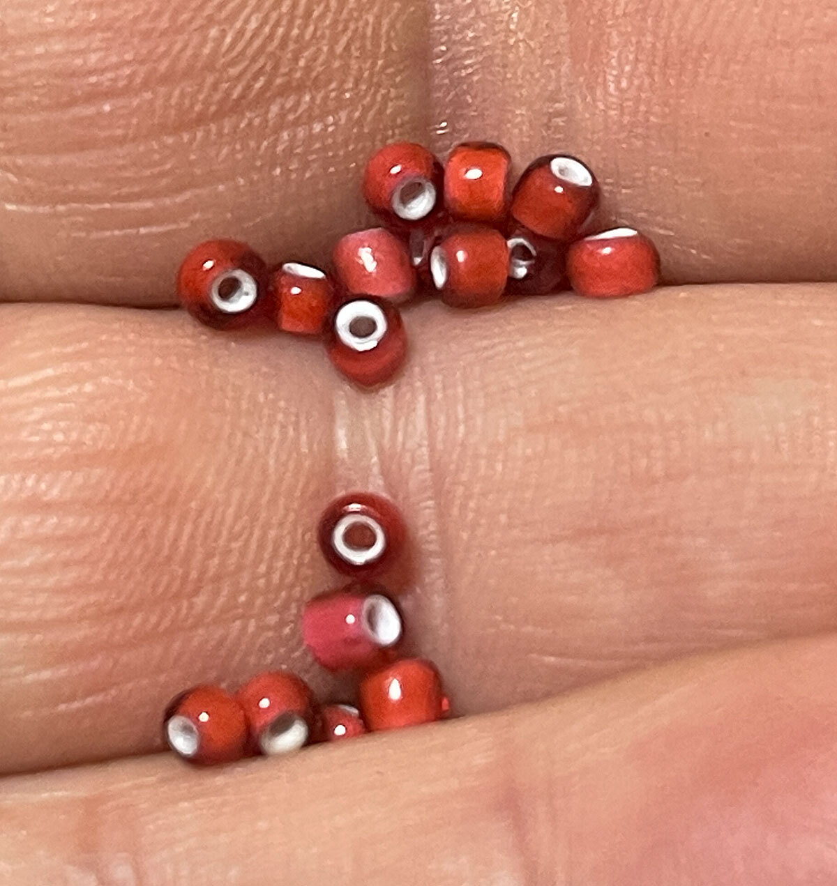 (20) Original Sioux Indian Cherry Red White Heart Trade Beads Venetians 1700's