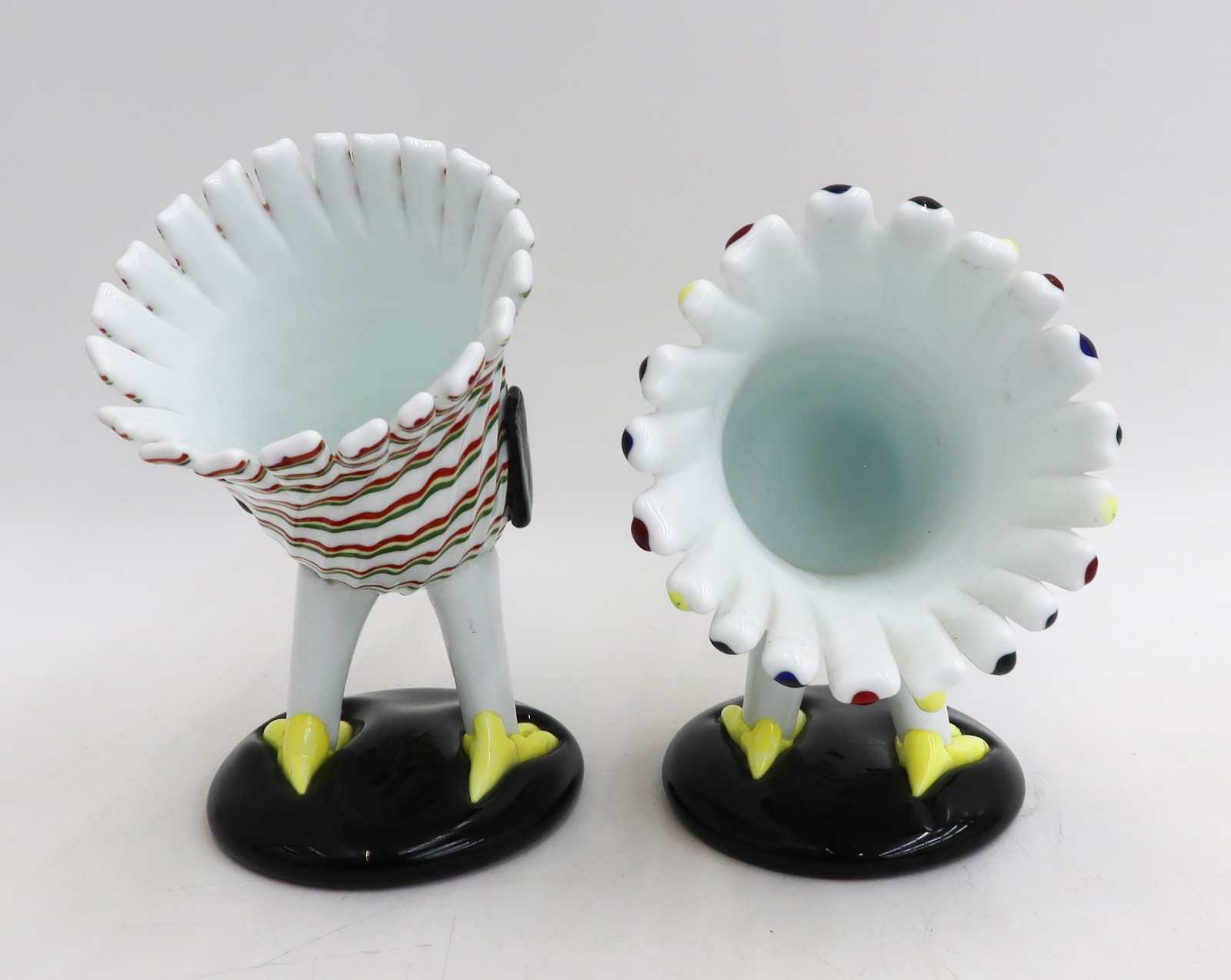Fulvio Bianconi for Venini (1915-1996) Rooster and Hen Milk Glass Figures c1955