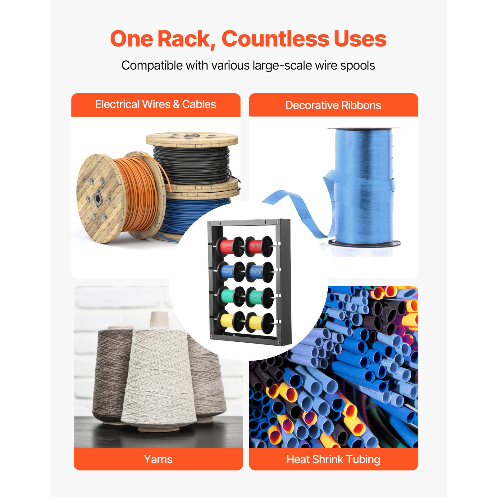 Wire Spool Rack 4 Adjustable Rods Spool Holder Wall Mounted 150 lbs Capacity