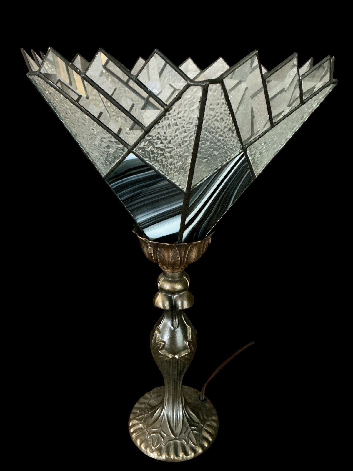 Tiffany Style Torchiere Multicolor Abstract Stained Glass Table Lamp