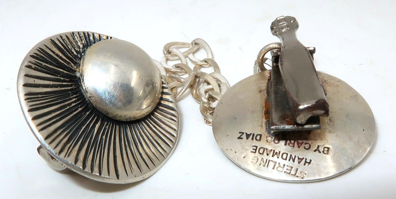 VTG CARLOS DIAS Sterling Silver 15g Sweater Clips, Pearl & Shell Design, 6 1/2"