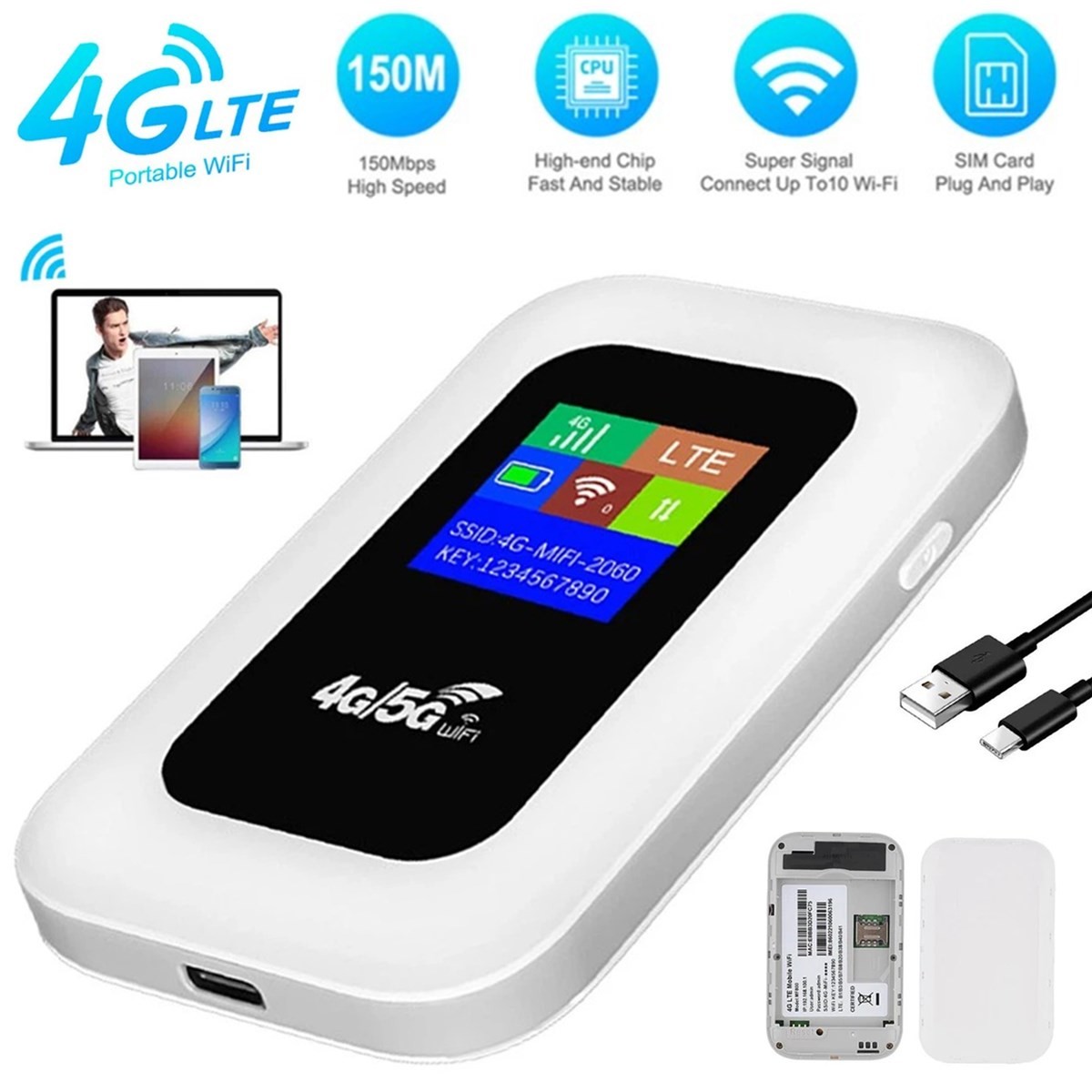 Unlocked Hotspot LTE 5G Wireless WiFi Router Mobile Broadband MIFI LCD 3000mAh