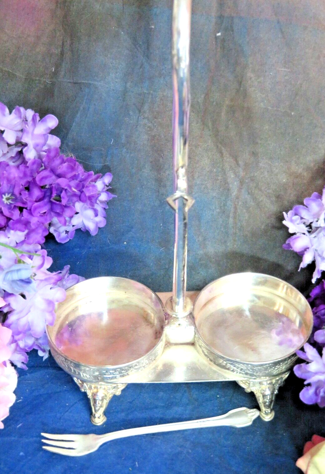 Pickle Castor silver plate frame Meriden B double EAPG jars Antique Victorian