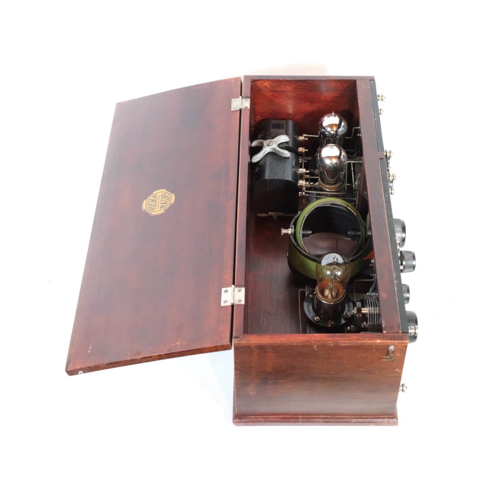 1922 Tuska 225 Split-Panel Radio w/Brass Base Tipped Tubes * Excellent * Works
