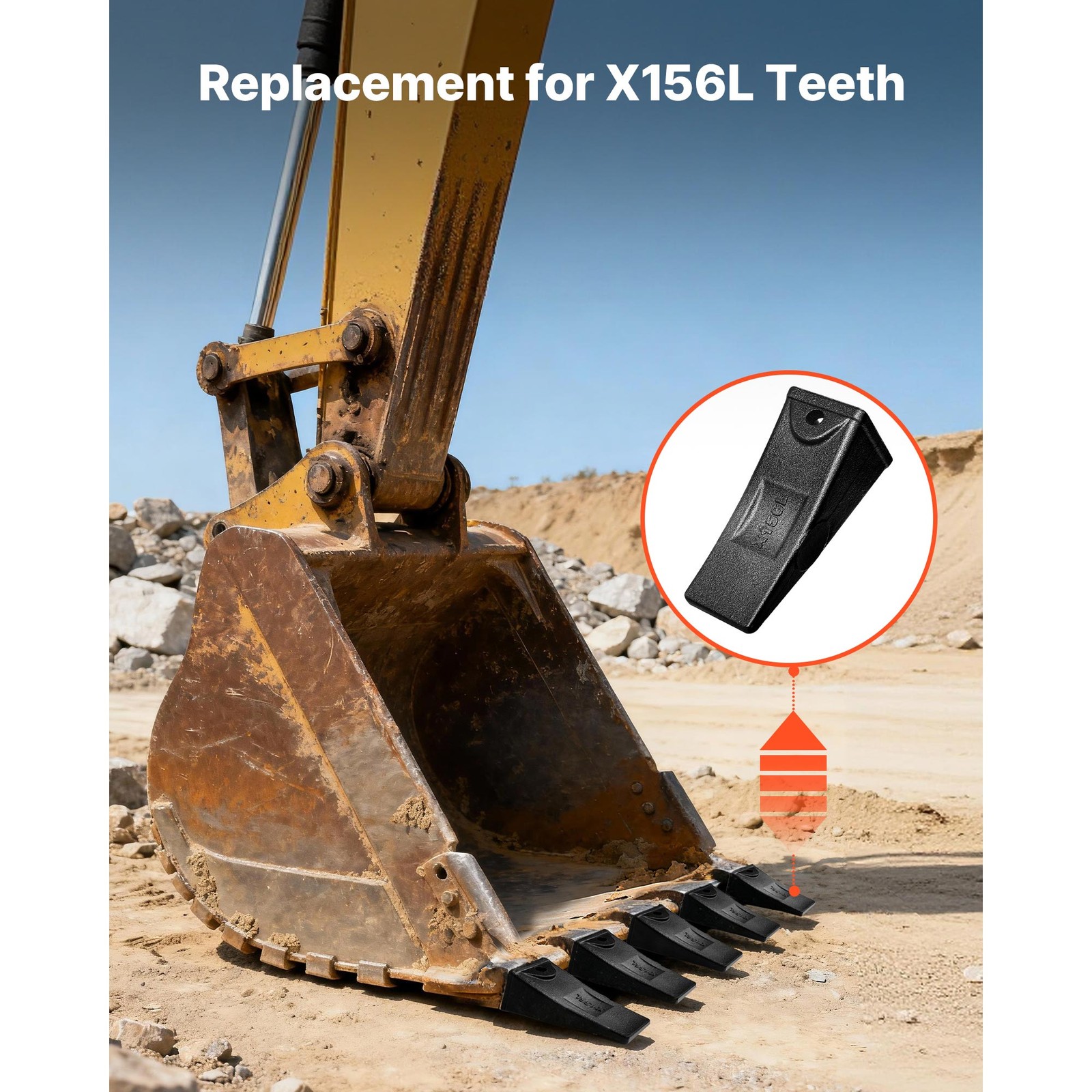 Uimoso 4 Pack X156L Bucket Teeth 5.3" with Pins for Excavator Skid Steer Backhoe