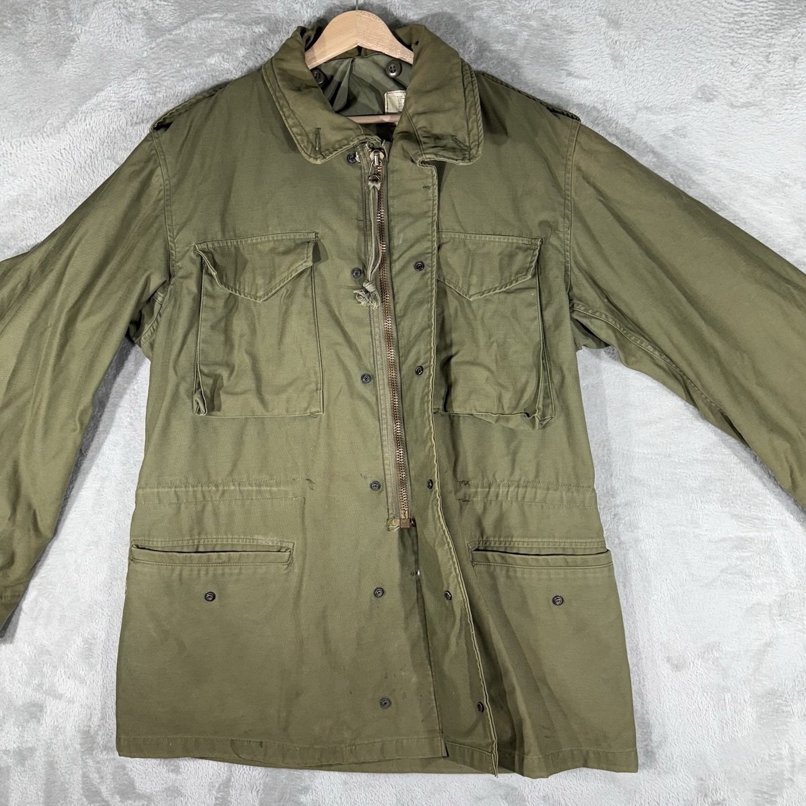 VTG US Military Jacket Mens Medium LONG Green OG-107 Cold Weather Field Coat 80s