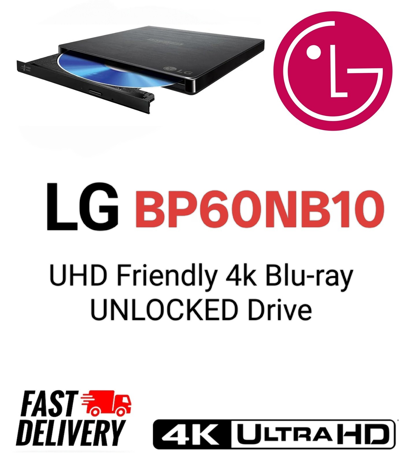LG BP60NB10 Slim External Drive Flashed Unlocked 4K Ultra HD FRIENDLY