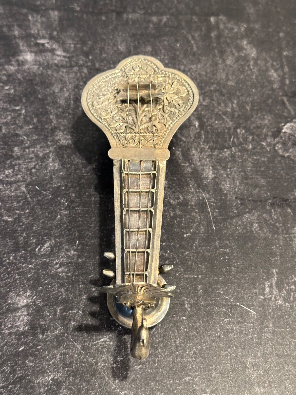 Antique Silver 700 Indian Spice Box /Container Shaped as a Sitar/Stamped