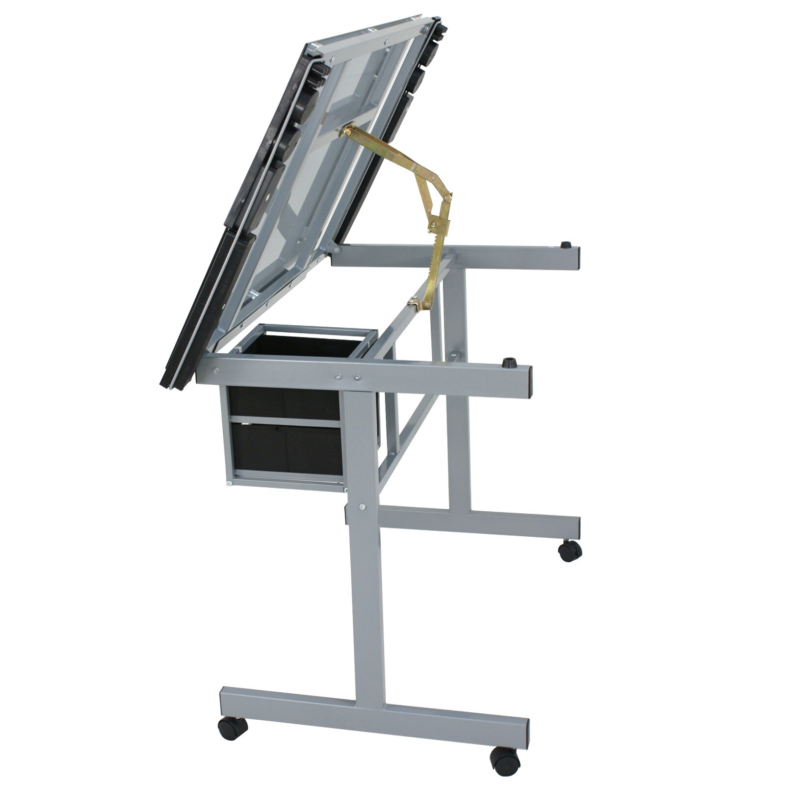 Drafting Table on Wheels Adjustable Glass Tabletop Drawing Desk w/Storage Drawer