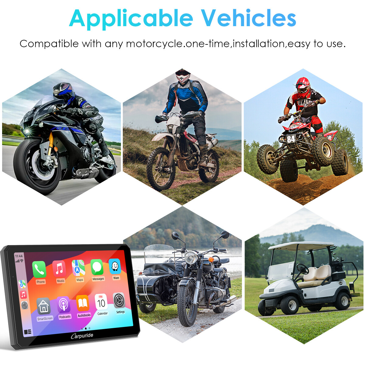 Carpuride W712D Moto Stereo Waterproof Dual Camera Wireless Carplay Android Auto