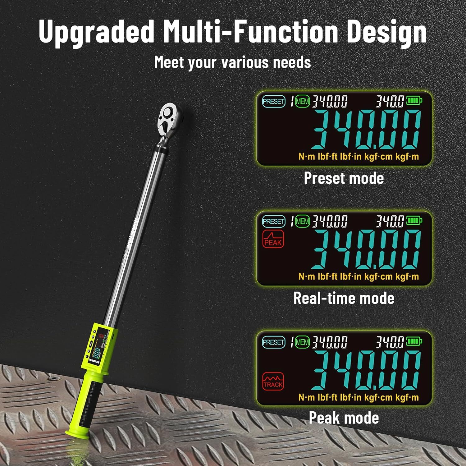1/2" Digital Torque Wrench 12.5-250.8ft-lb/17-340Nm&±2% 500Data Memory&10 Preset