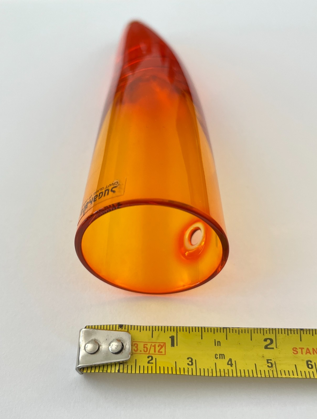 Vintage Sugahara Art Glass Wall Hanging Horn Vase Orange Japan NOS Box