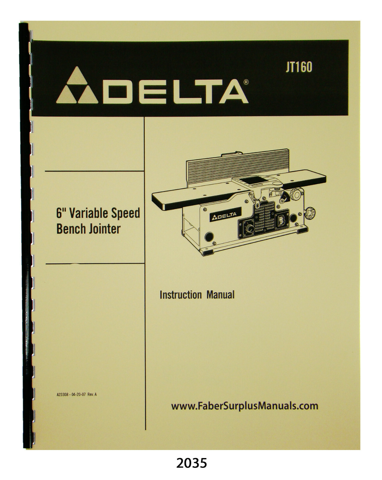 Delta 6" Variable Speed Jointer JT160 Instructions & Parts List Manual #2035