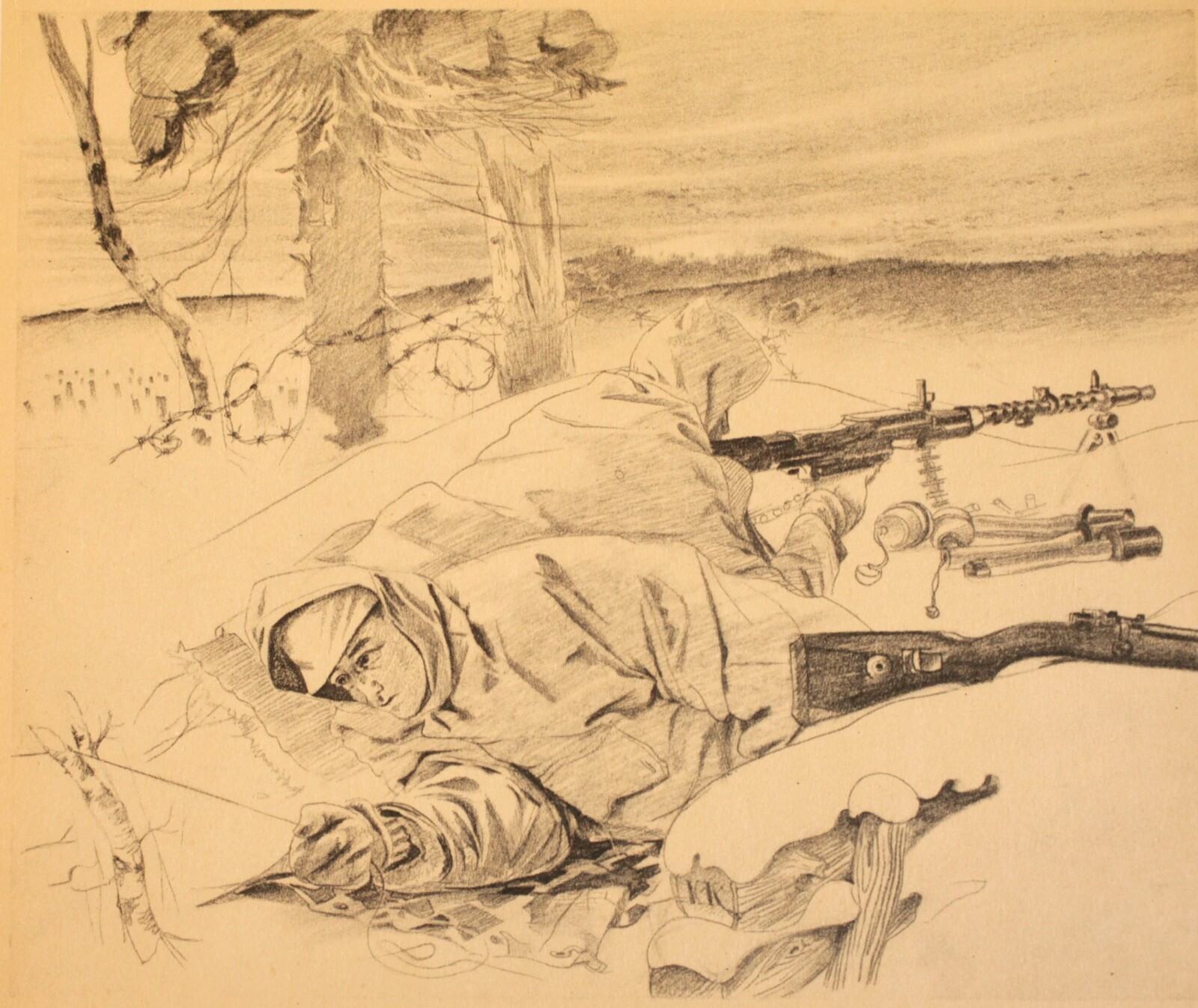 Everyday Winter Life in the Forest of Lapland-WW2-Great Drawings-Wehrmacht '44