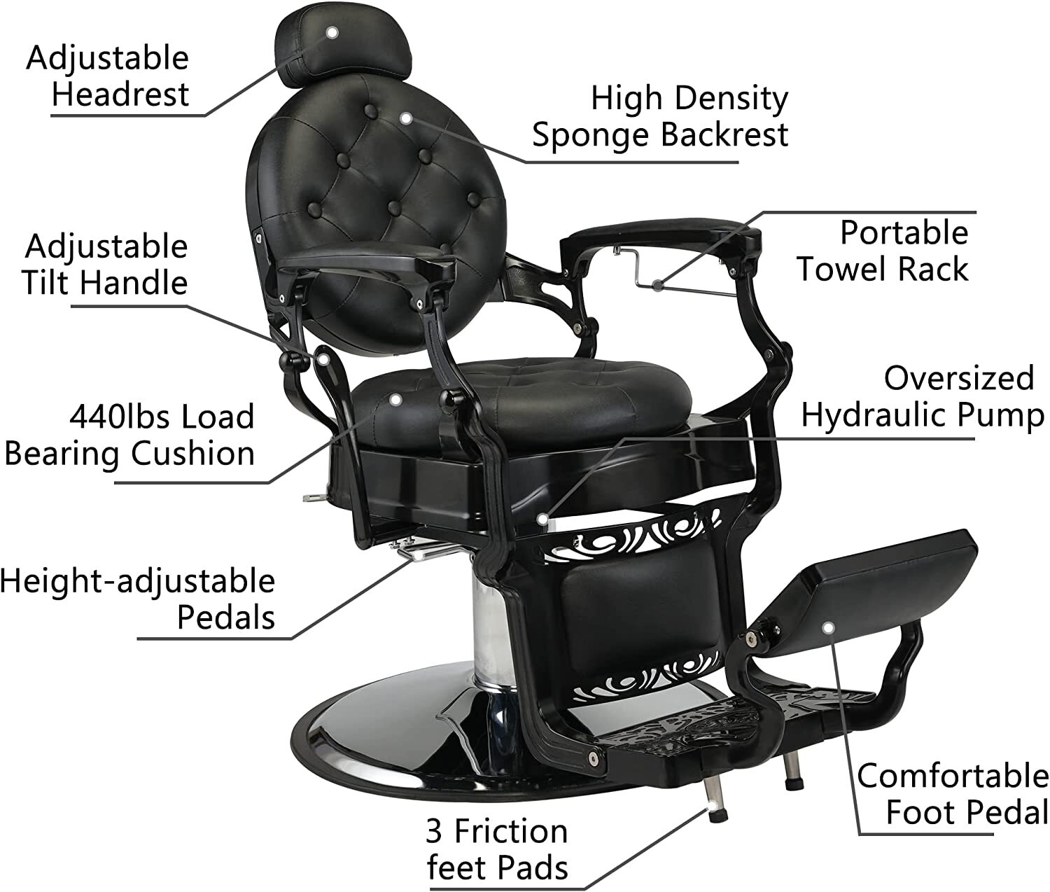 Vintage Heavy Duty Hydraulic Barber Chair Recline All Purpose Beauty Salon Chair