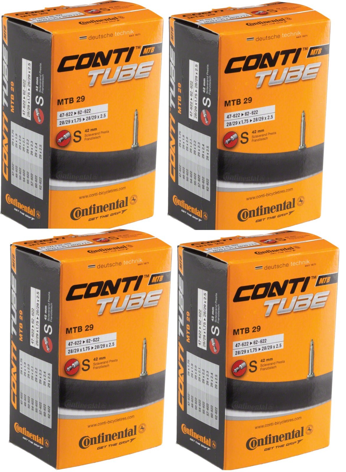 2 OR 4 PACK | Continental Standard Tube 29er | 29 x 1.75 - 2.5 | 42mm Presta