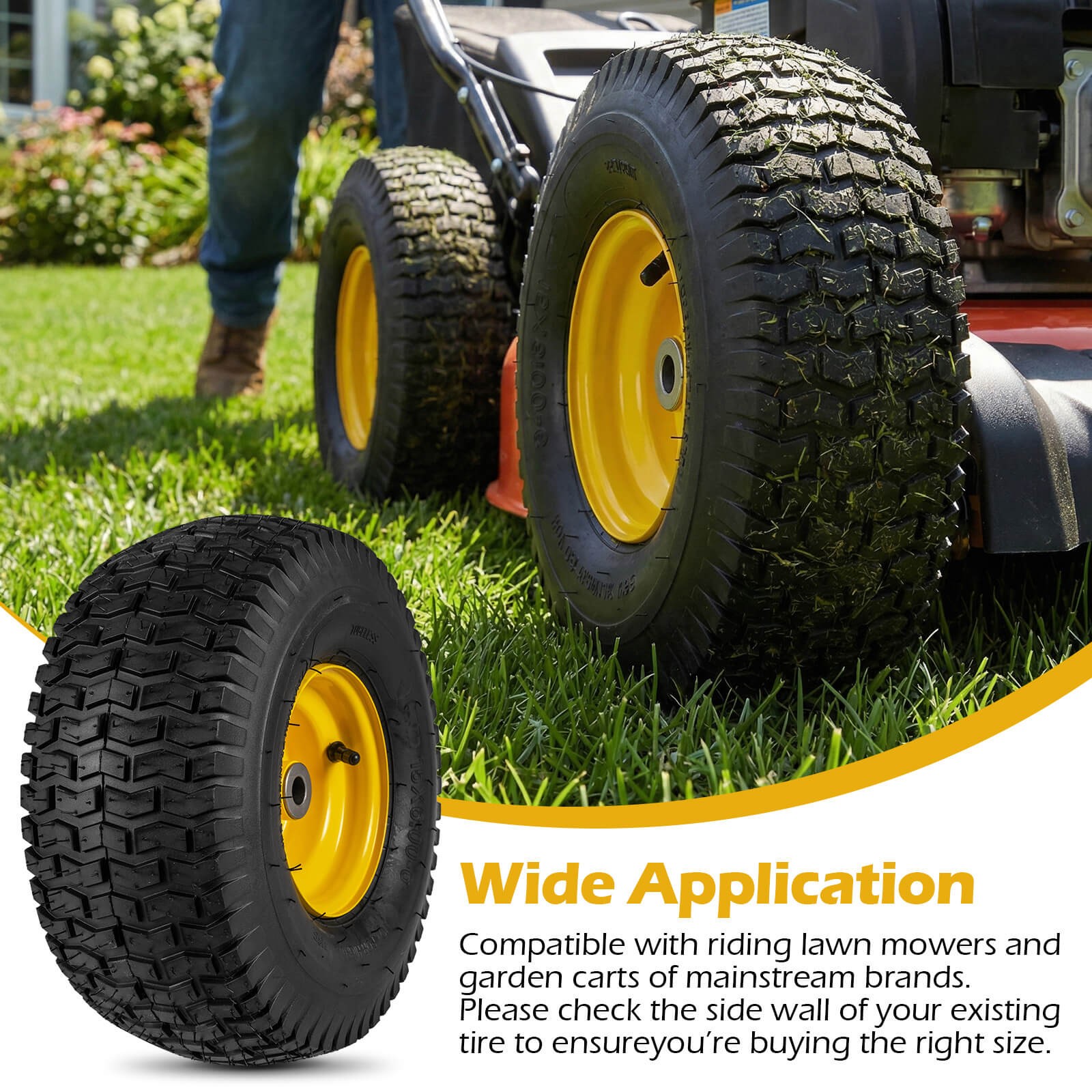 15x6.00-6Tubeless Tires&Wheels(2 Pack),4 PR/Ply Pneumatic Tires w/3"Centered Hub