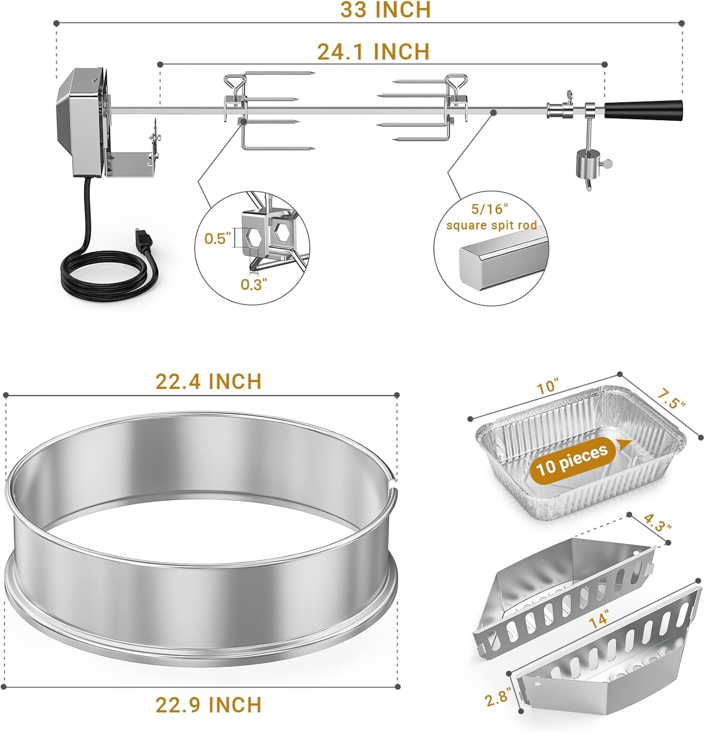 Stainless Steel Rotisserie Ring Kit for Weber 22-inch Kettle Charcoal Grills