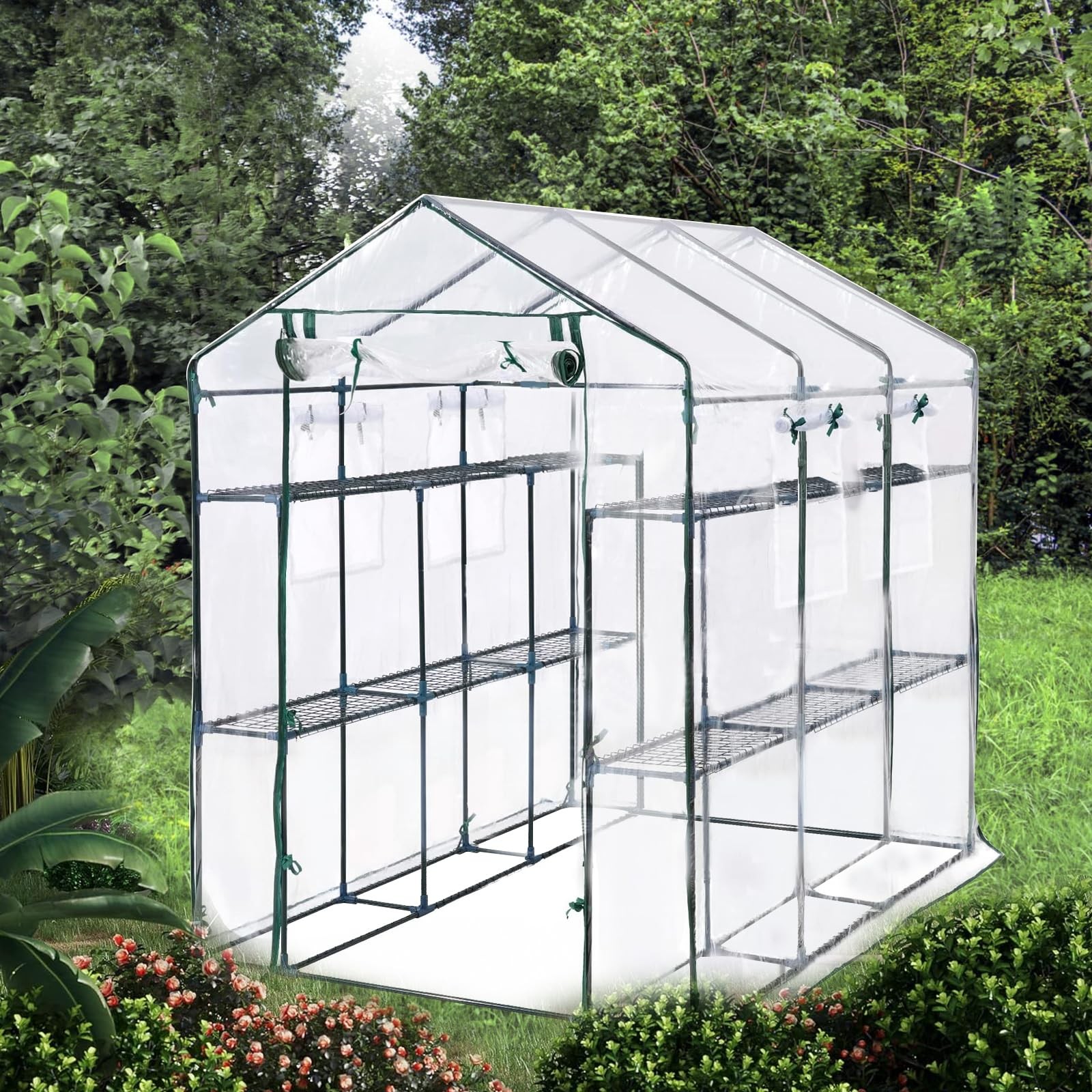 Large 56x85x76" Portable Greenhouse with 8 Shelves, PE Cover Outdoor Garden Use