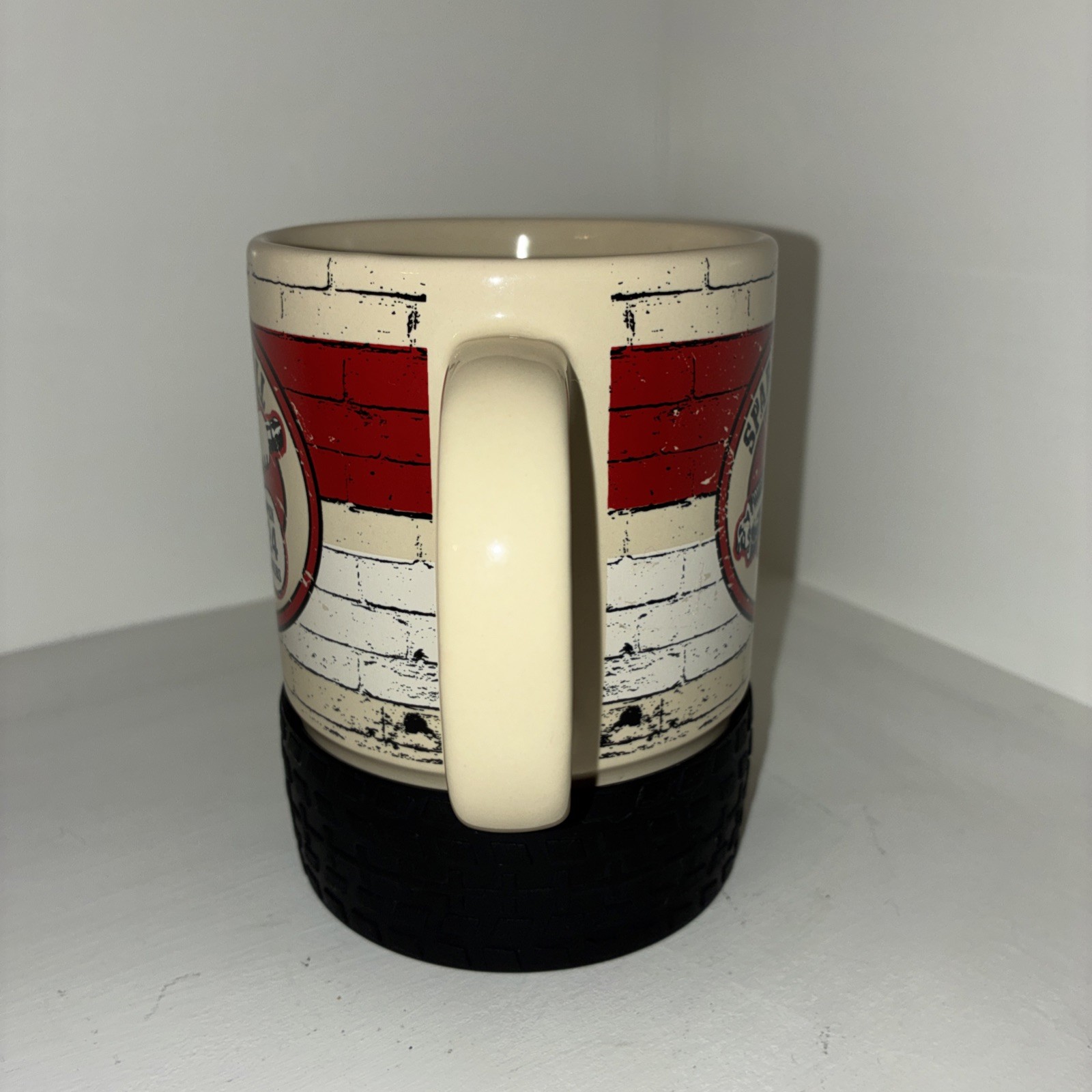 Sparky’s Fix-All Shop Large Coffee Mug Cup Rubber Tire Bottom Open 24 Hours Nice