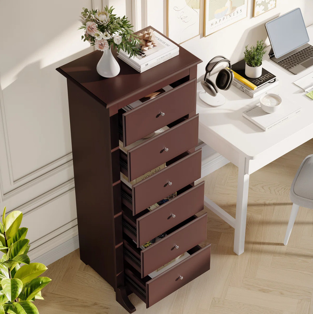 6 Drawer Chest Dresser Clothes Storage Bedroom Wood Tall Furniture Cabinet Brown