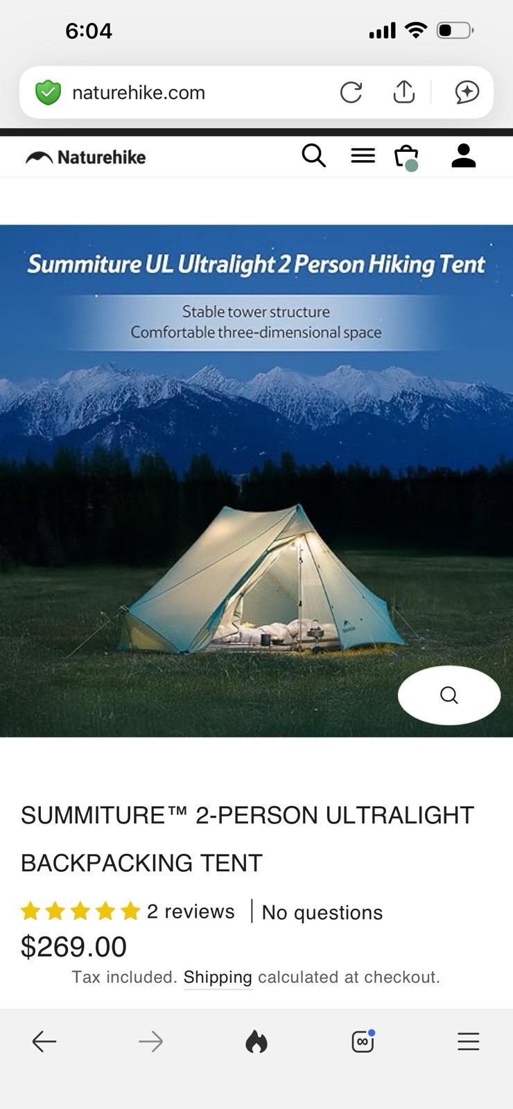 Naturehike Summiture 2 Person Ultralight Backpacking Tent New $5 Shipping US