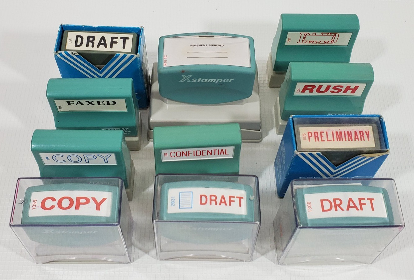 LOT of 11 Self Inking Office Stamps -Copy RUSH Draft Faxed PAID Confidential ect