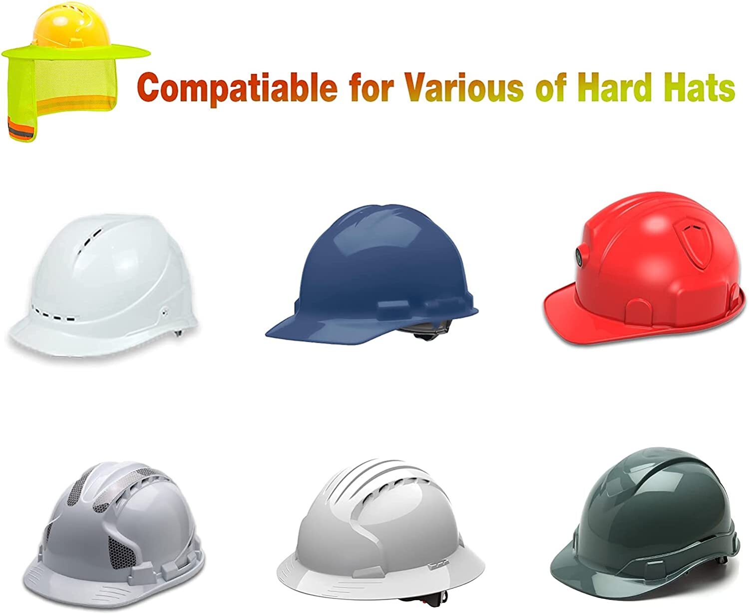 3 Pack Hard Hat Sunshield Upgrade Full Brim Neck Sunshade Cover with Reflective