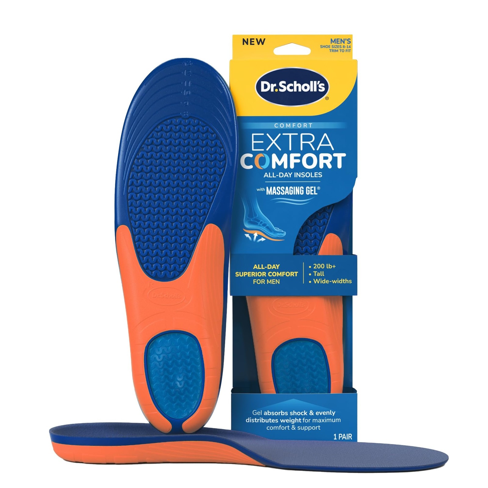 Dr. Scholl’s Extra Comfort Support Insoles Men, Size 8-14, 1 Pair: All-Day