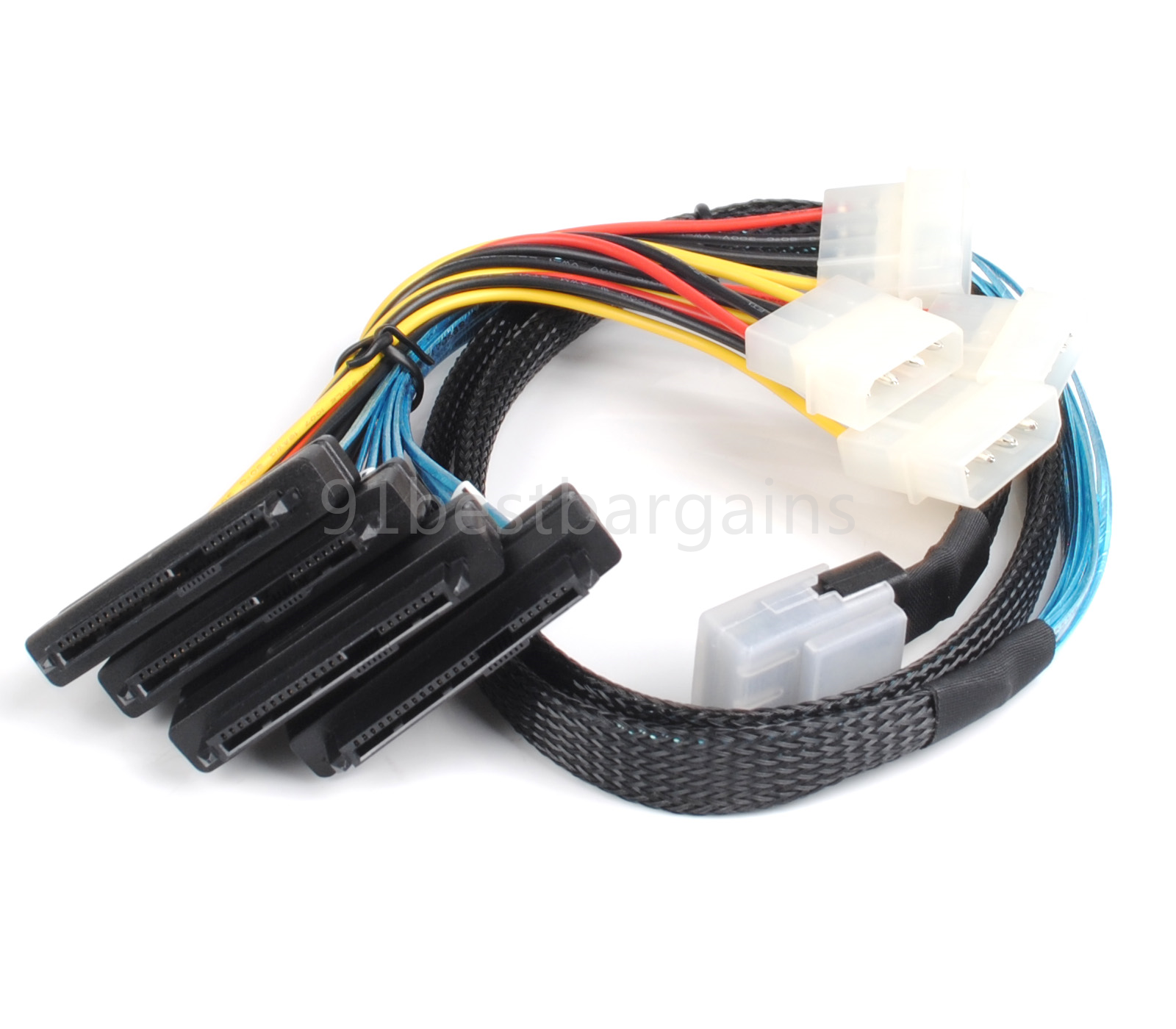 Internal Mini SAS to SAS w/ Molex Power Cable SFF-8087 to 4x SFF-8482 1M