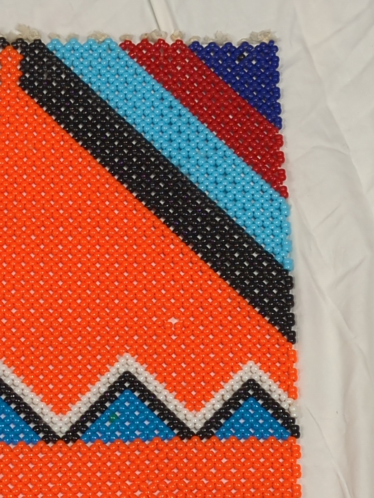 Bead Work Table Runner Wall Hanging Tasseled Boho Ethnic Native ? Vtg 16.5x46"